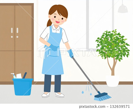 Housekeeper woman cleaning Housekeeper woman cleaning 132639571