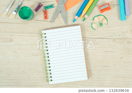 Notebook for notes and stationery accessories for learning at school or preschool Notebook for notes and stationery accessories for learning at school or preschool 132639638