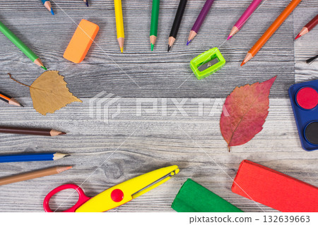 Stationery accessories and other supplies used at school. Back to school 132639663