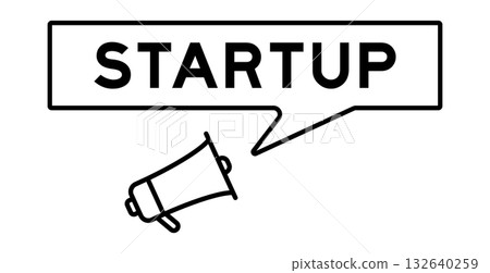 Megaphone icon with speech bubble in word startup on white background 132640259