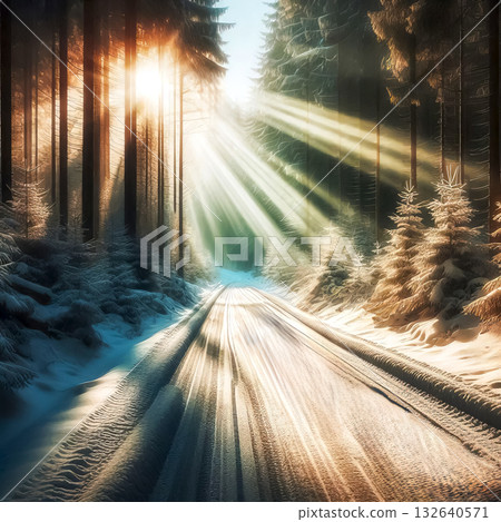 you are my snowy road going through a snowy forest in the rays of the setting sun you are my snowy road going through a snowy forest in the rays of the setting sun 132640571