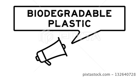 Megaphone icon with speech bubble in word biodegradable plastic on white background 132640728