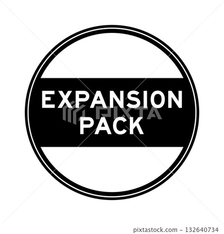 Black color round seal sticker in word expansion pack on white background 132640734