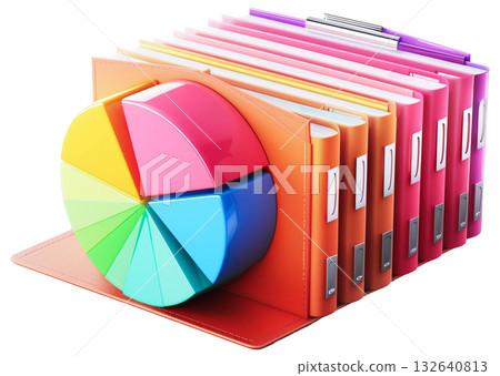 business bar and pie graphs with binder isolated on white background png transparent clipart. 132640813