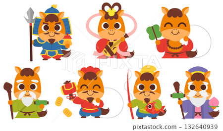 Horse Seven Lucky Gods Character Set 132640939