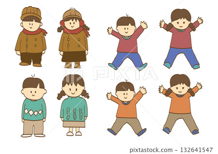 冬季服裝，兒童插畫，手繪 132641547