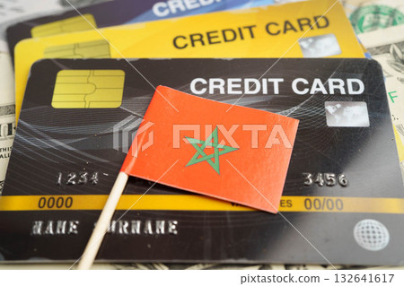 Morocco flag on credit card, finance economy trading shopping online business. Morocco flag on credit card, finance economy trading shopping online business. 132641617