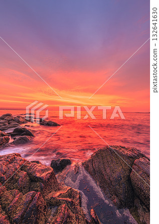 Fiery Sunset over the Northern Sea 132641630