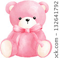 Cute Pink Teddy Bear Watercolor Illustration 132641792