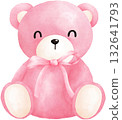 Cute Pink Teddy Bear Watercolor Illustration 132641793