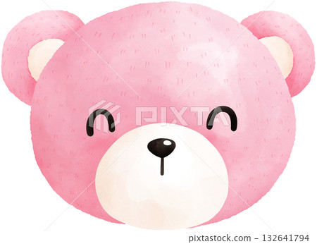 Cute Pink Teddy Bear Watercolor Illustration 132641794