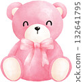 Cute Pink Teddy Bear Watercolor Illustration 132641795