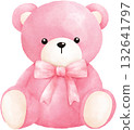 Cute Pink Teddy Bear Watercolor Illustration 132641797