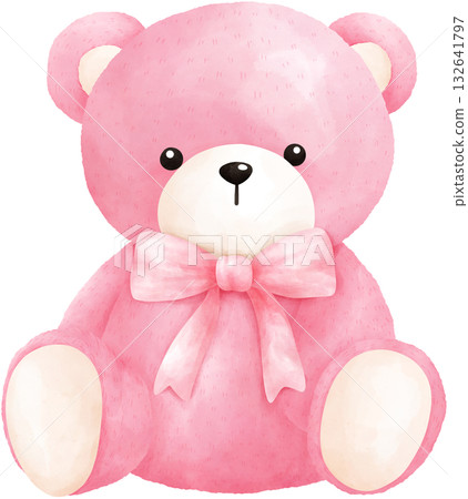 Cute Pink Teddy Bear Watercolor Illustration Cute Pink Teddy Bear Watercolor Illustration 132641797