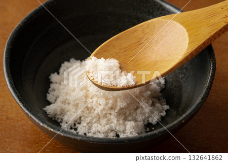Close-up of seaweed salt on a spoon Close-up of seaweed salt on a spoon 132641862
