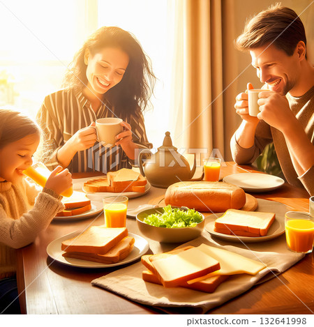 festive feast smiling children and adults at table festive feast smiling children and adults at table 132641998
