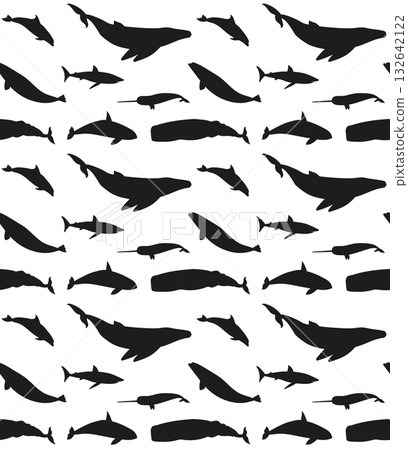 Vector seamless pattern of whales silhouette Vector seamless pattern of whales silhouette 132642122