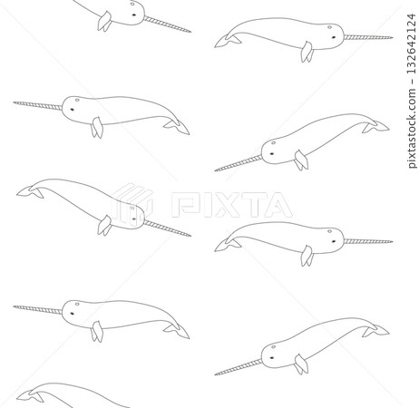 Vector seamless pattern of flat outline narwhal Vector seamless pattern of flat outline narwhal 132642124