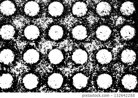 Grunge black and white texture in round shape (Vector). Use for decoration, aging or old layer 132642288