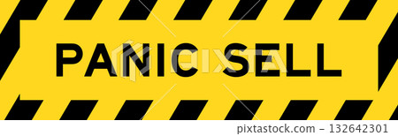 Yellow and black color with line striped label banner with word panic sell 132642301