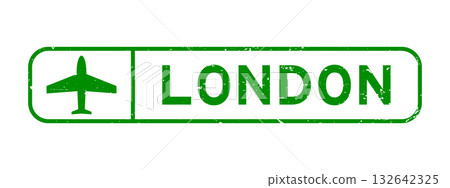 Grunge green london word with plane icon square rubber seal stamp on white background Grunge green london word with plane icon square rubber seal stamp on white background 132642325
