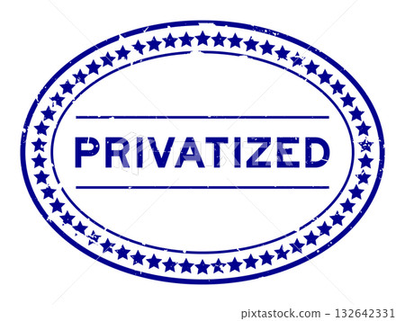 Grunge blue privatized word oval seal stamp on white background 132642331