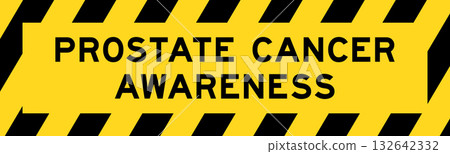 Yellow and black color with line striped label banner with word prostate cancer awareness 132642332