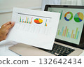 Asian business woman working with financial graph. 132642434