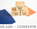 Online shopping, Shopping cart box on France flag, import export, finance commerce. 132642436