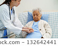 Asian doctor checking and treat elderly woman patient health in hospital. 132642441