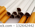 Cigarette, roll tobacco in paper with filter tube, No smoking. 132642442