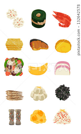 Osechi item icon set watercolor style hand-drawn vector illustration Osechi item icon set watercolor style hand-drawn vector illustration 132642578