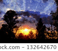 Bright sunset with silhouettes of trees 132642670