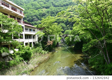 Nikko City Kawaji Onsen: Oga River from Shin-Oga Bridge and accommodations 132642842