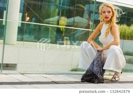 Woman wearing crop top and culottes 132642879