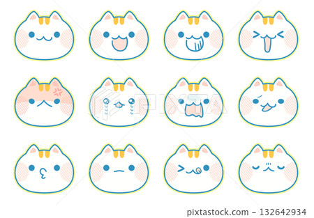 Cute cat facial expression set illustration material Cute cat facial expression set illustration material 132642934