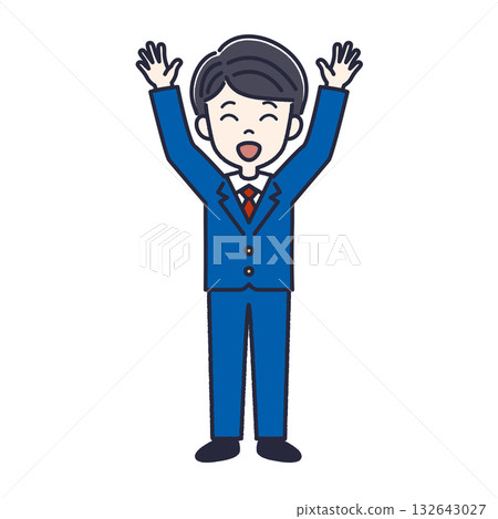 Vector illustration material | Happy man raising his hand, full body business Vector illustration material | Happy man raising his hand, full body business 132643027