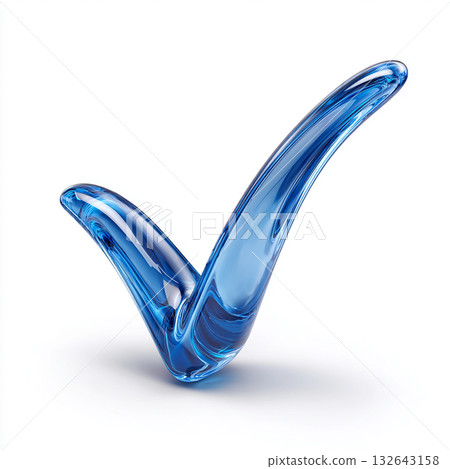 A 3D material of smooth blue check marks like water, symbolizing success and completion 132643158