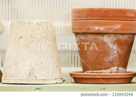 Old fashioned ceramic clay vases bowls 132643249