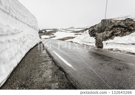 Aurlandsvegen mountain road between Aurland and Laerdal in Norway 132643266
