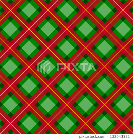 Christmas-style classic tartan check pattern background with red and green lines crossing diagonally 132643521
