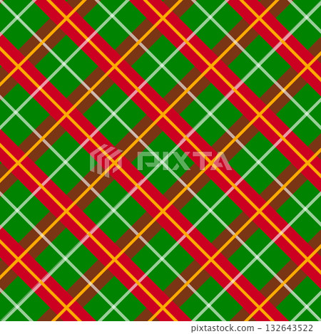 Christmas-style tartan check pattern background with overlapping diagonal stripes of green and red Christmas-style tartan check pattern background with overlapping diagonal stripes of green and red 132643522