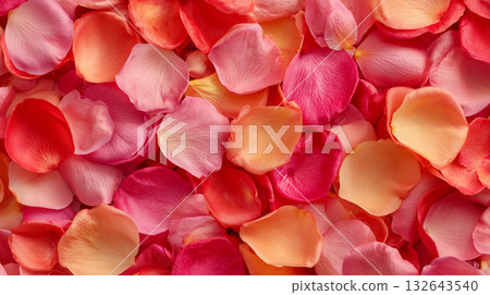 鮮豔的粉紅色和橙色玫瑰花瓣背景 132643540