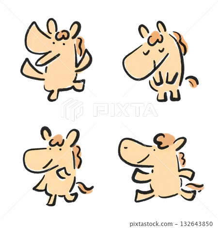 一組表情和姿態各異的馬匹:水墨畫、萬歲、鞠躬、沉思、奔跑。 一組表情和姿態各異的馬匹:水墨畫、萬歲、鞠躬、沉思、奔跑。 132643850