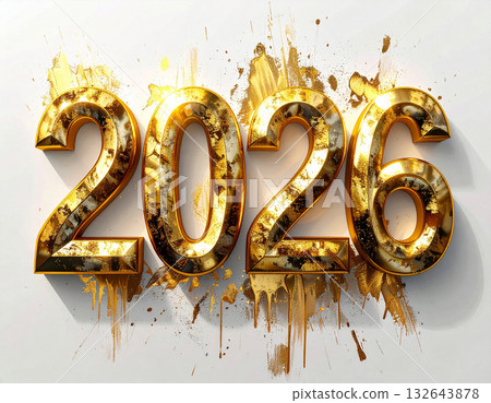 New year's eve. 2026 in large numbers on a white background. Golden with a shiny effect. Symbol of New Year. 132643878