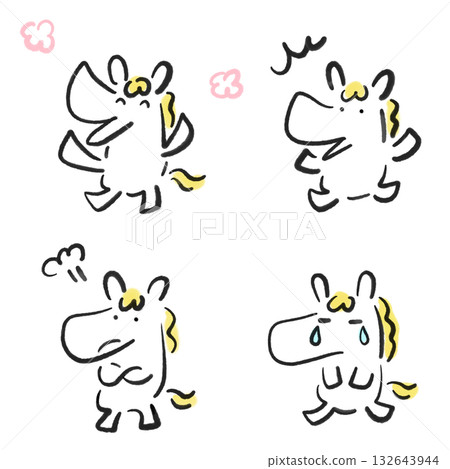 A set of white horses with various emotions and expressions: laughing, angry, surprised, crying A set of white horses with various emotions and expressions: laughing, angry, surprised, crying 132643944