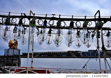 Squid fishing boats moored at the harbor 132643962