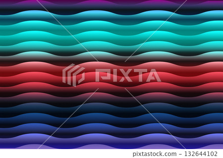 Cyan to Red Wave Gradient Horizontal Abstract Pattern with Multicolor Flow and Depth 132644102