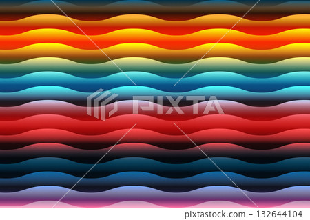 Warm to Cool Wave Gradient Horizontal Abstract Multicolor Pattern with Layered Flow and Depth 132644104