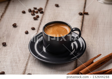Espresso coffee in black cup 132644288